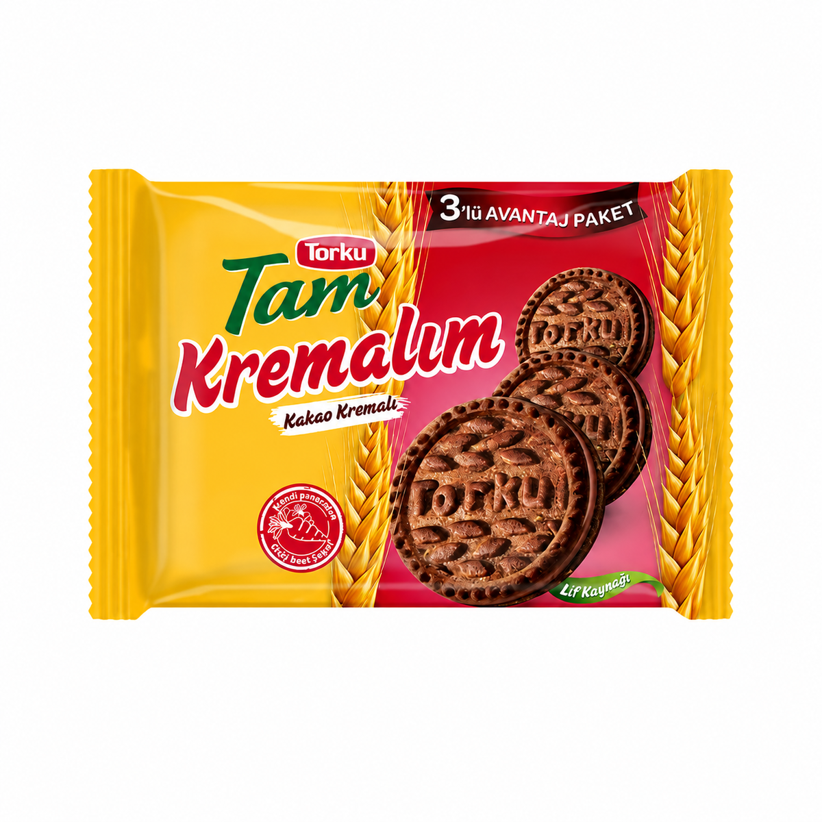 TORKU TAM KREMALIM BISCUIT W COCOA (KAKAOLU) 3 PCS, 83 GR, PACK OF 12