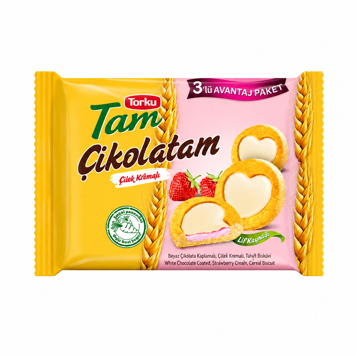 TORKU TAM CIKOLATAM OAT BISCUIT W MILK CHOCOLATE & STRAWBERRY 3PCS, 83 GR, PACK OF 8