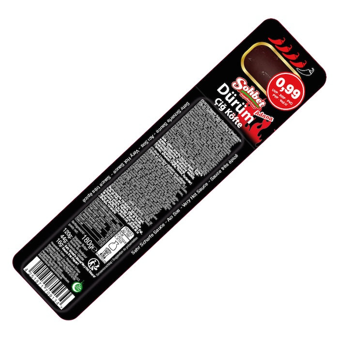SOHBET VEGAN BULGUR SNACK WRAP HOT (ADANA ACILI CIG KOFTE DURUM) 180 GR 12 PCS