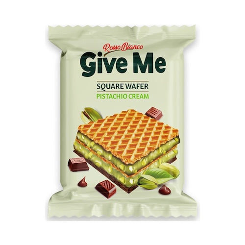 GIVE ME SQUARE WAFER W/ PISTACHIO (FISTIKLI KARE GOFRET) 24 PCS, 30 GR, PACK OF 6