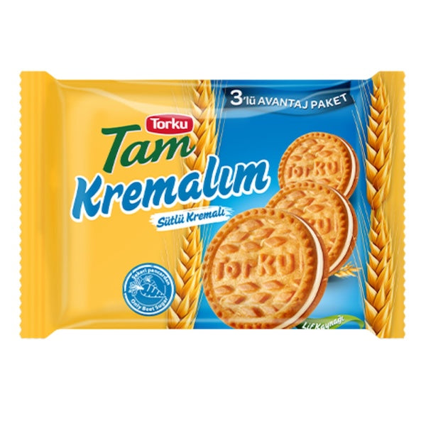 TORKU KREMALIM BISCUIT W MILKY CREAM (SUTLU KREMALI) 3 PCS, 83 GR, PACK OF 12