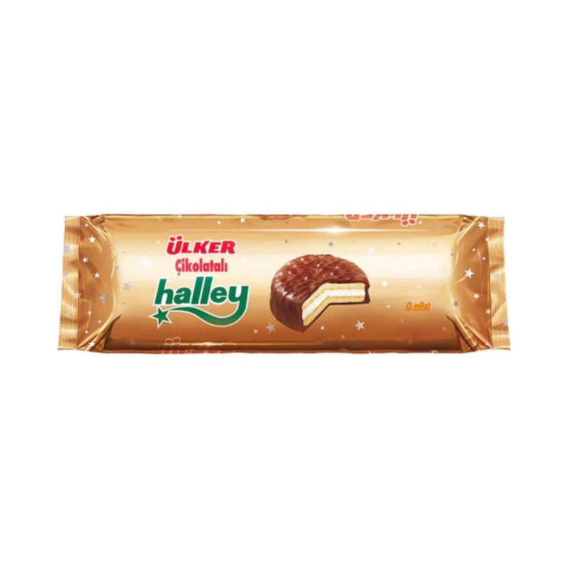 ULKER HALLEY CHOCOLAT COVERED MARSHMALLOW CAKES  8 PCS, 30 GR, PACK OF 12