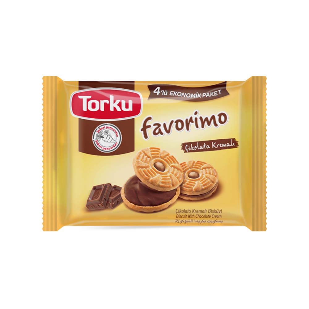 TORKU FAVORIMO CHOCOLATE CREAM BISCUIT 4 PCS, 61 GR, PACK OF 8