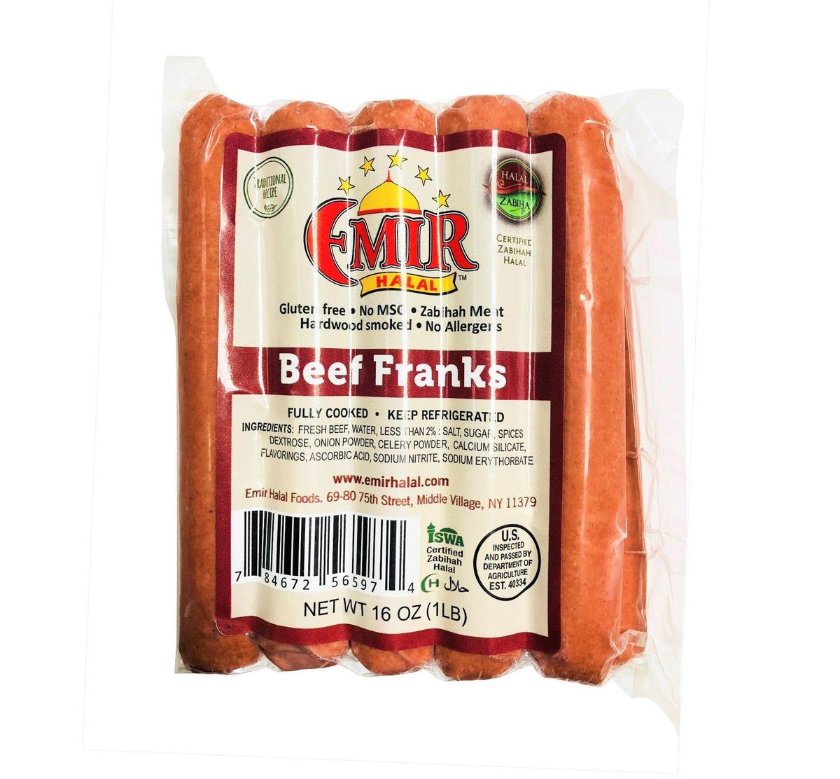 EMIR HALAL PREMIUM BEEF FRANKS (1 LB) 12 PCS
