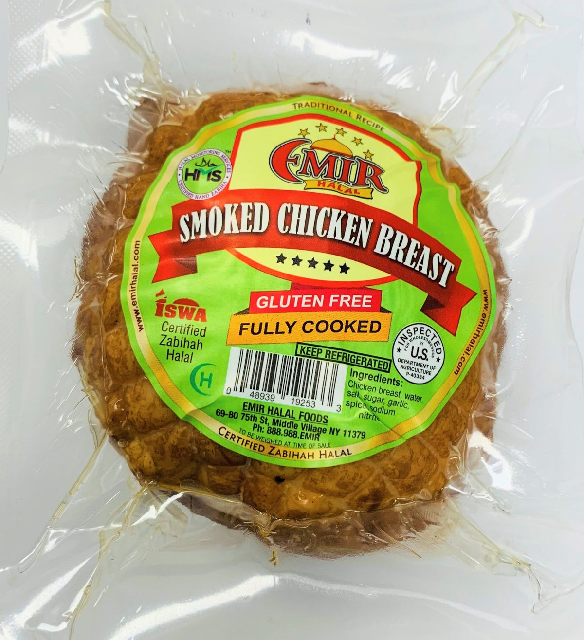EMIR HALAL PREMIUM CHICKEN BREAST SMOKED (0.9-1.2 LB) 16 PCS