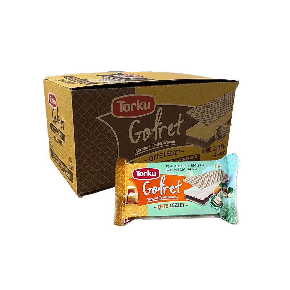 TORKU WAFER W HAZELNUT CARAMEL CREAM 24 PCS, 34 GR, PACK OF 6