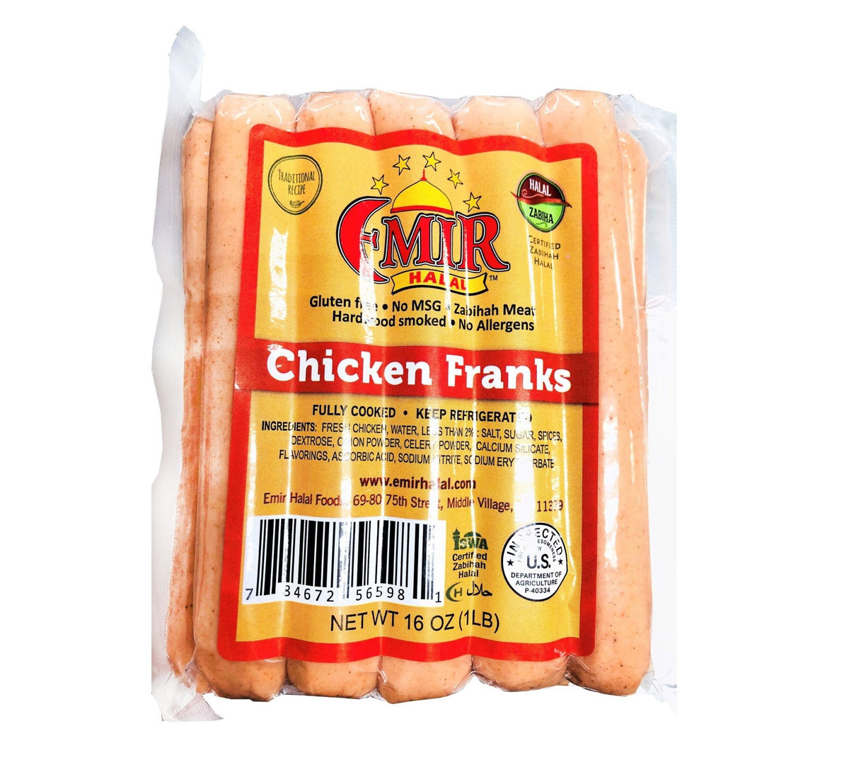 EMIR HALAL PREMIUM CHICKEN FRANKS (1 LB) 12 PCS