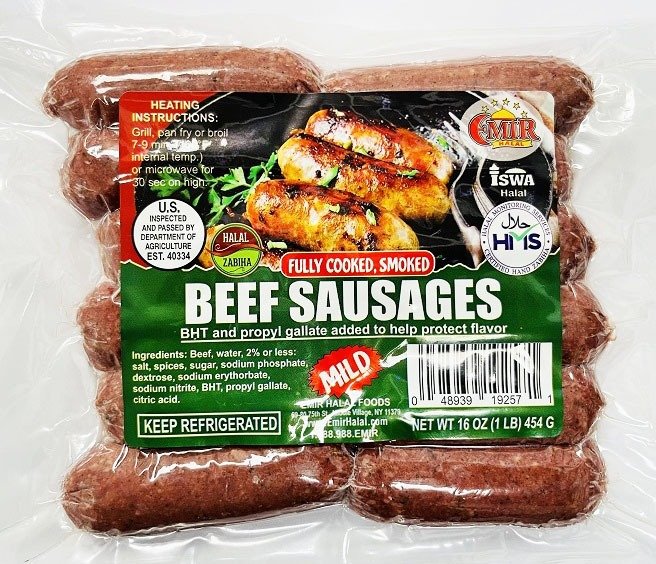 EMIR HALAL PREMIUM BEEF SAUSAGE MILD (1 LB) 10 PCS
