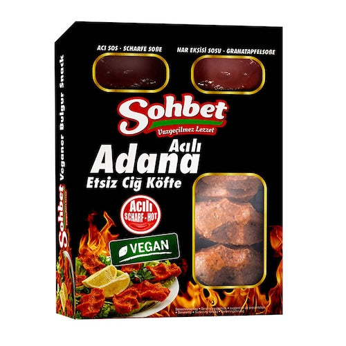 SOHBET VEGAN BULGUR SNACK HOT (ADANA ACILI CIG KOFTE) 340 GR 8 PCS