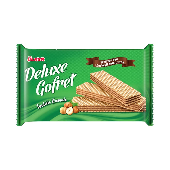 ULKER DELUXE FINDIKLI GOFRET (HAZELNUT WAFER) 220 GR, PACK OF 10