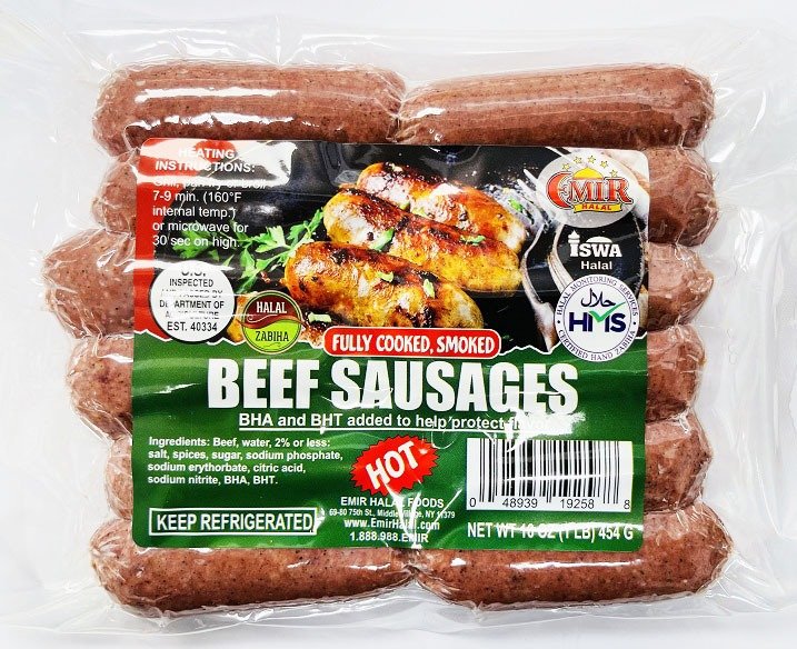 EMIR HALAL PREMIUM BEEF SAUSAGE HOT (1 LB) 10 PCS