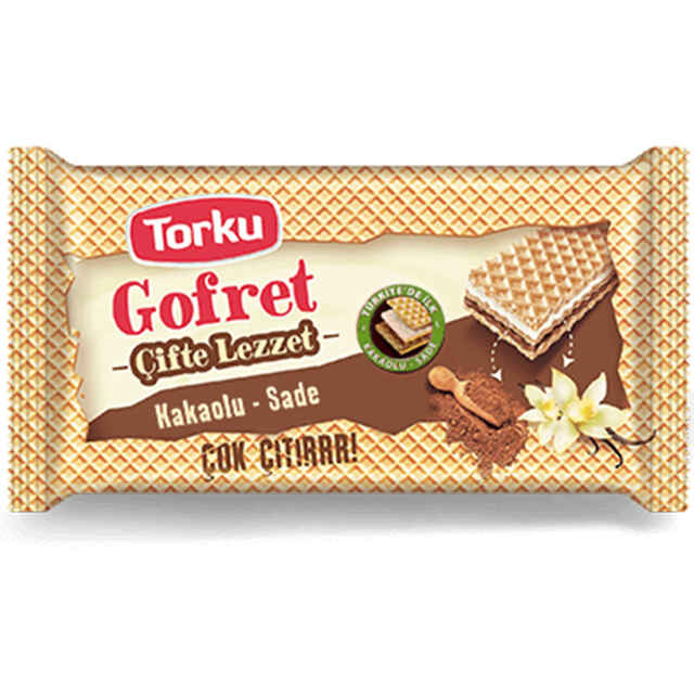 TORKU WAFER WITH COCOA PLAIN CREAM/KAKAOLU GOFRET 142GR, PACK OF 19