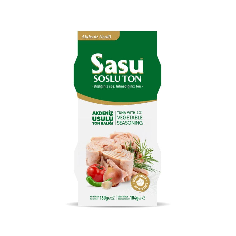 SASU CANNED TUNA WITH VEGETABLE SEASONING COMBO PACK 2 PCS, 160GR, PACK OF 12