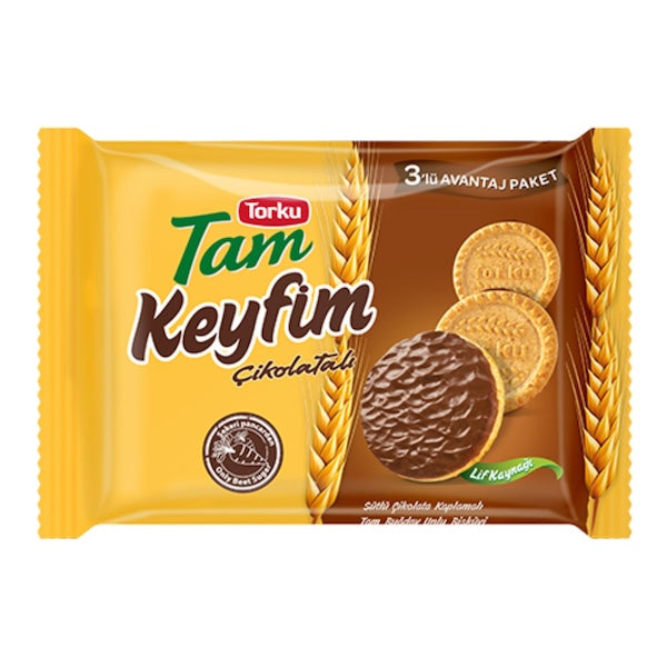 TORKU KEYFIM CHOCOLATE COATED BISCUIT (RUSEYMLI CIKOLATA) 3PCS, 84 GR, PACK OF 8