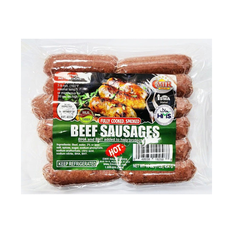 EMIR HALAL PREMIUM BEEF SAUSAGE HOT (1 LB) 10 PCS
