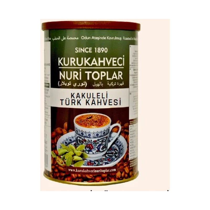 NURI TOPLAR TURKISH COFFEE W CARDAMOM (KAKULELI) TIN BOX 250GR, PACK OF 12